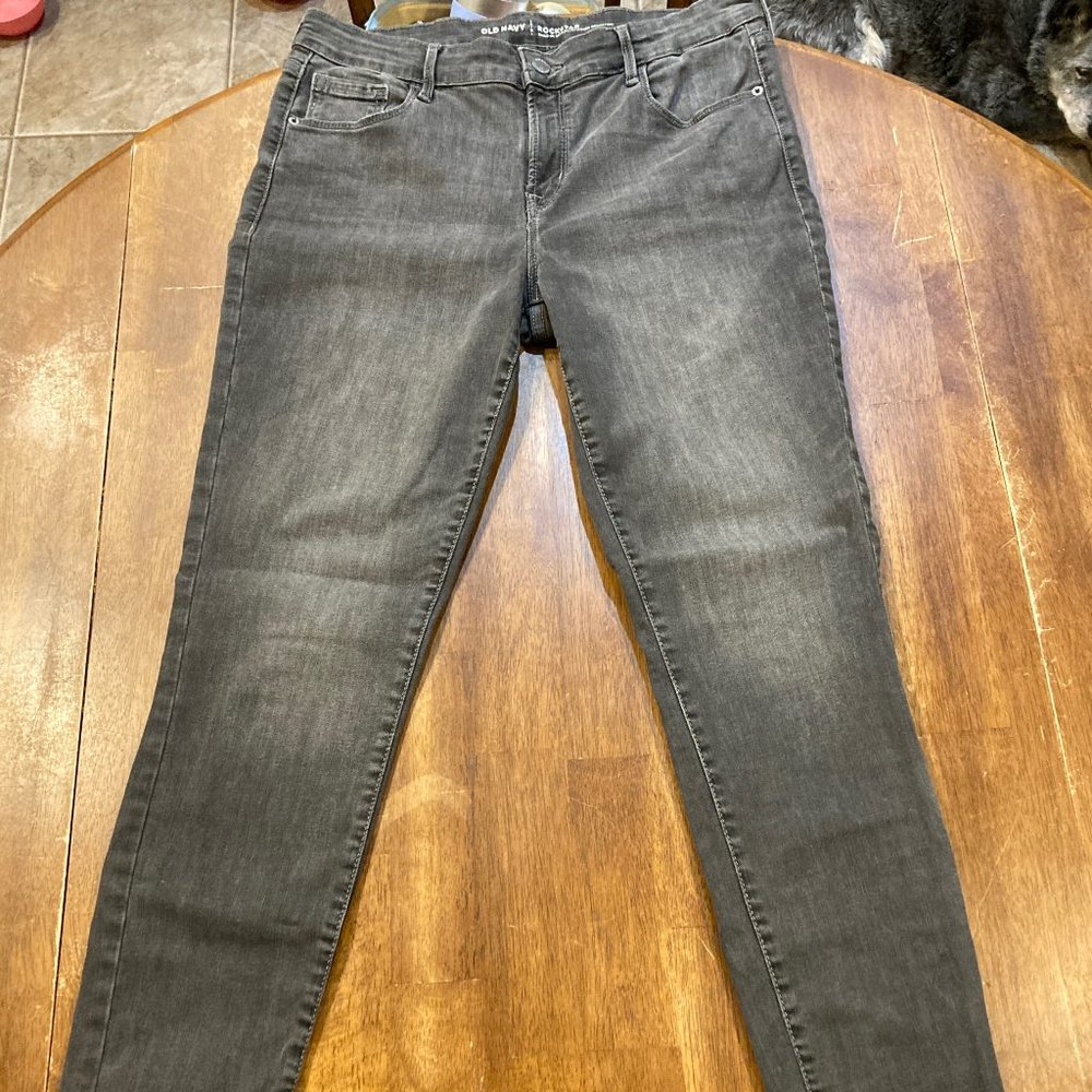 Old Navy Rockstar Dark Gray/Faded Black Built-In Sculpt Jeans Size 12 EUC